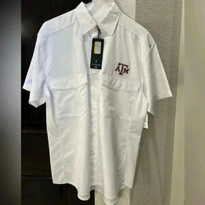 NWT Antigua Texas A&M Men’s Game Day White Short Sleeve Button Up Shirt-SZ Small